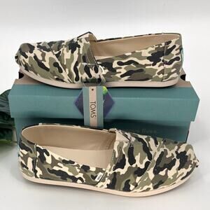 Toms Tan Black Dirty Olive Green Camouflage Print Slip On Loafer Alpargata Shoes